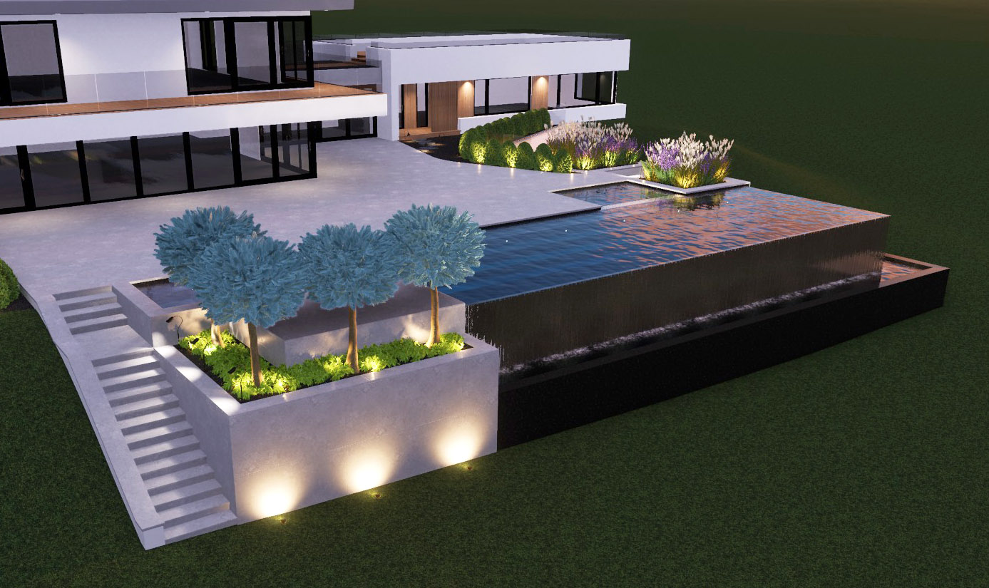 Perspective rendering of a new pool and spa designed and built by SRK.